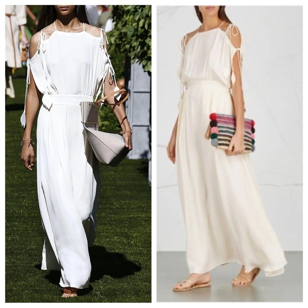 NWT Tory Burch Evalene Cream Bare Shoulder Maxi Dress New Ivory Sz 2